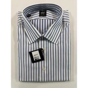 Ike Behar New York Dress Shirt 17 35 Blue White Stripe Cotton NWT
